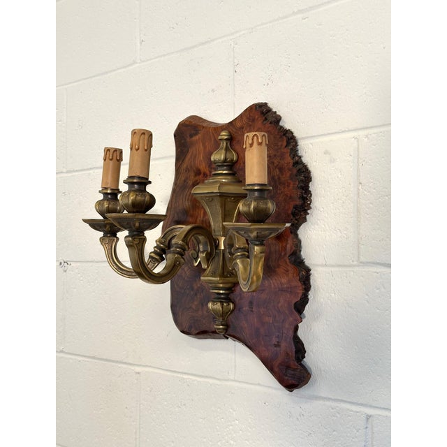 Mid-Century Modern Rustic Bronze and Wood Wall Lamps, 1960s, Set of 2 For Sale - Image 3 of 10