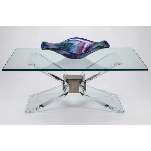 Make a bold statement with this monumental, centerpiece-scale hand-blown art glass wave bowl. Measuring an impressive 25...