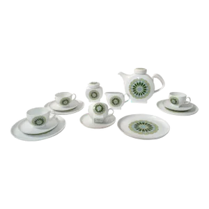 Vintage Melitta Minden Porcelain Tea Service Green White Motif 4 Place Setting