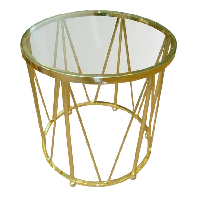 Vintage Brass End or Side Drum Table, 1970's For Sale