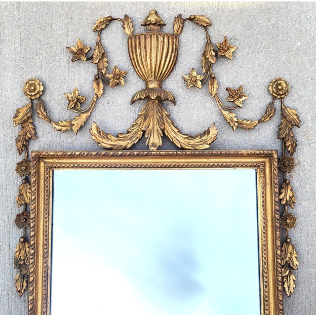 Neoclassical Antique Italian Carved Wood Parcel Gilt Neoclassical Urn Wall Mirror For Sale - Image 3 of 10
