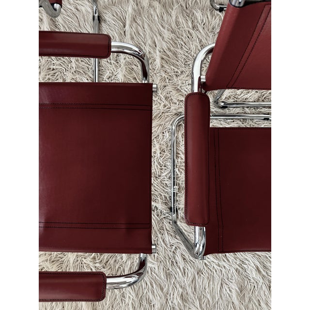 Metal Cantilever Cognac Leather Chairs by Breuer Marcel, 1990s, Set of 4 For Sale - Image 7 of 9
