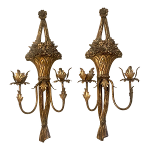 Vintage French Rococo Style Gilt Candle Wall Sconces - A Pair