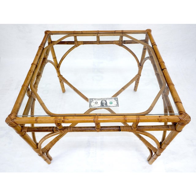 Glass Top 34" Square Mid Century Modern Burnt Bamboo Game Dinette Table MINT For Sale - Image 15 of 17
