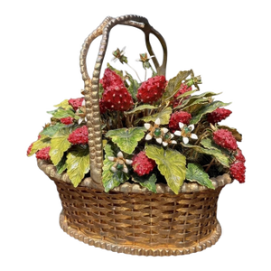 Victorian Style Jane Hutchinson for Gorham Fleurs De Siecles Enamel Strawberry Botanical Basket Figurine