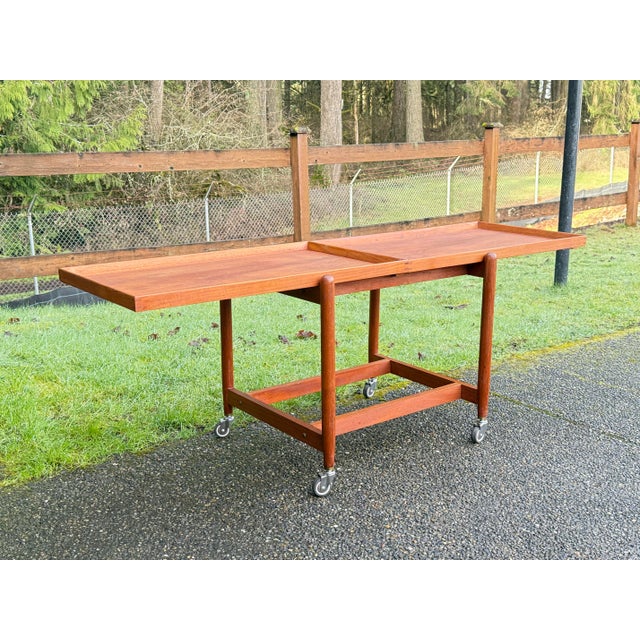 Mid-Century Modern 1960s Poul Hundevad for Domus Mid Century Danish Teak Expanding Serving Bar Cart, Attributed For Sale - Image 3 of 8