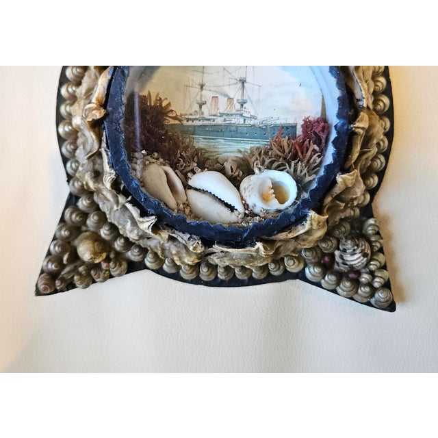 Ivory Edwardian Shellwork Valentine Diorama of a Royal Navy Cruiser, Star-Shaped Frame For Sale - Image 8 of 9