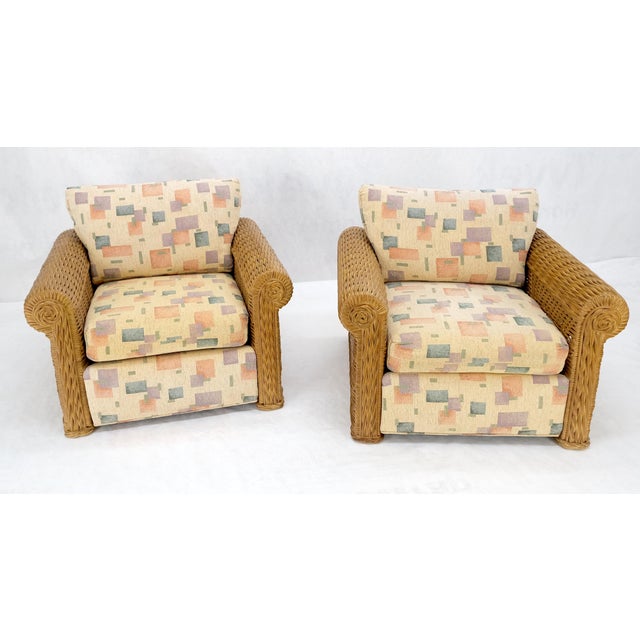 Pair Decorative c1970s Oversize Rttan Bamboo Wicker Club Lounge Chairs Mint! For Sale - Image 15 of 18