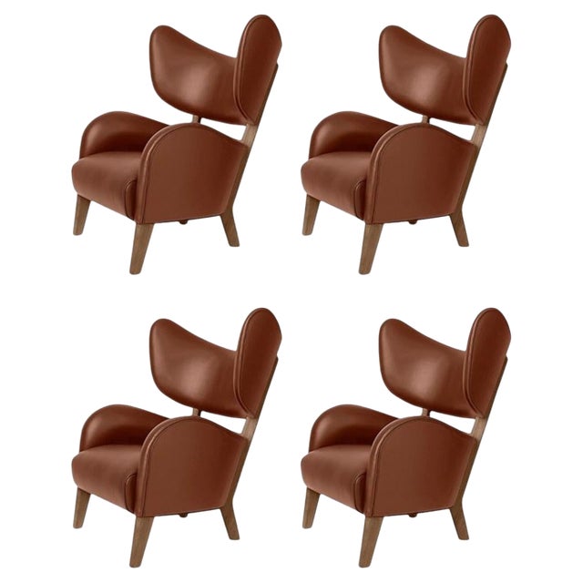 Brown Leather Smoked Oak My Own Chair Lounge Chairs by Lassen, Set of 4 For Sale