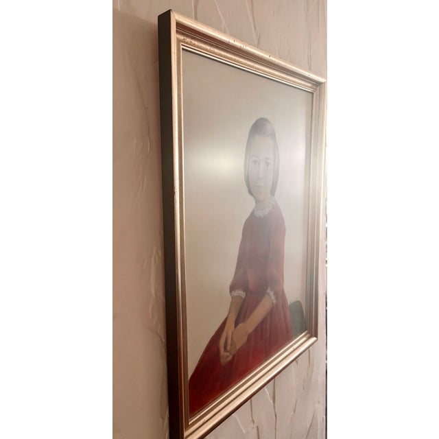 Mid-Century Modern 1962 Portrait, Girl in Red Velvet, Pastel on Paper, by Nancy Lee For Sale - Image 3 of 12