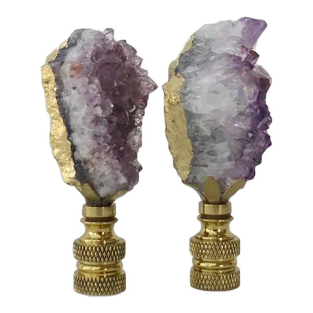 Custom Made Amethyst Gemstone Lamp Finials , a Pair. For Sale