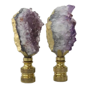 Custom Made Amethyst Gemstone Lamp Finials , a Pair.