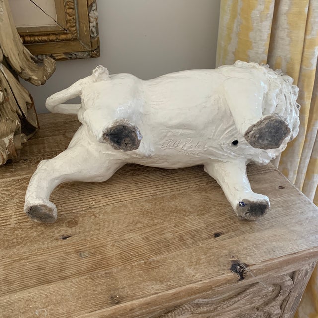 Ceramic Signed White Glazed Pottery Lion Sculpture For Sale - Image 7 of 10