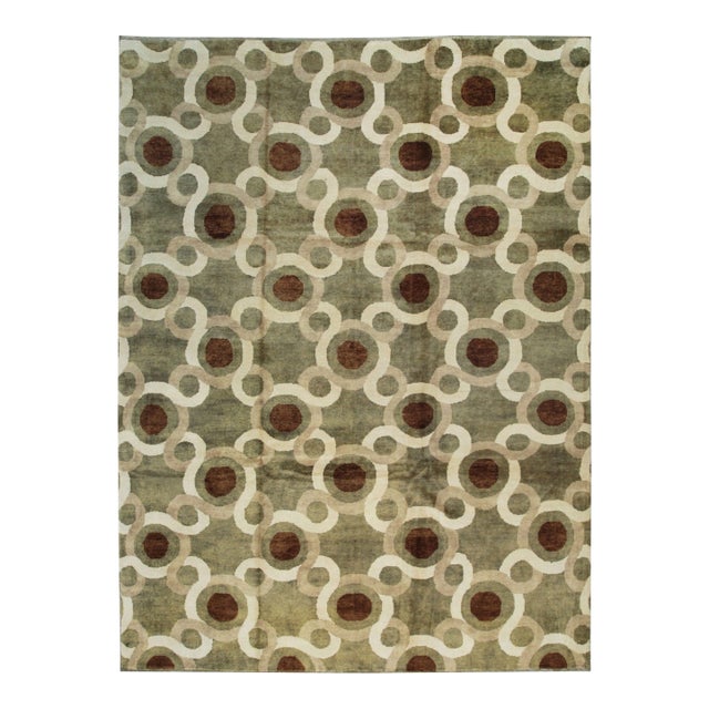 9x12 Talia Artistic Green Geometric Contemporary Chinese Hand Knotted Wool Rug For Sale