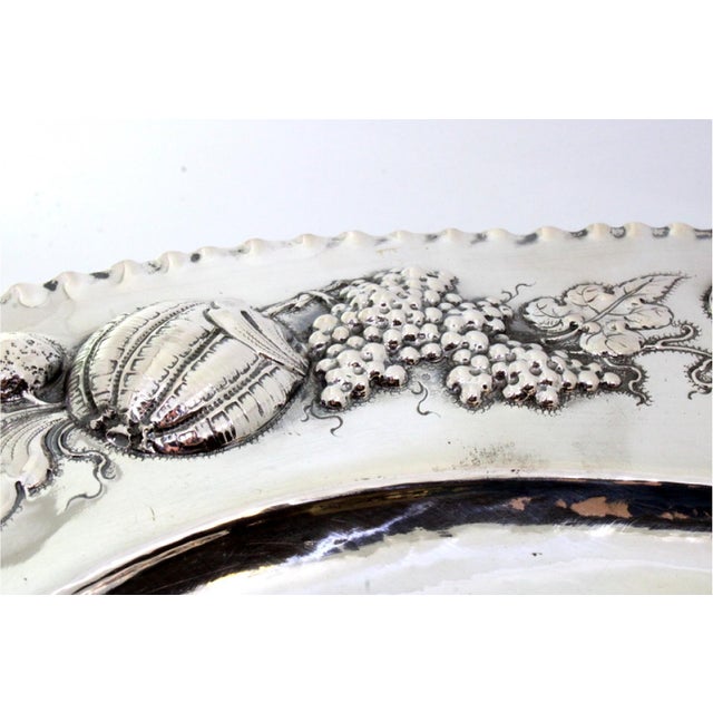 Relief Silver Wall Tray with Scene of Knights in Combat, Reliefs, Monogram Plaque and Wavy Edge For Sale - Image 4 of 11