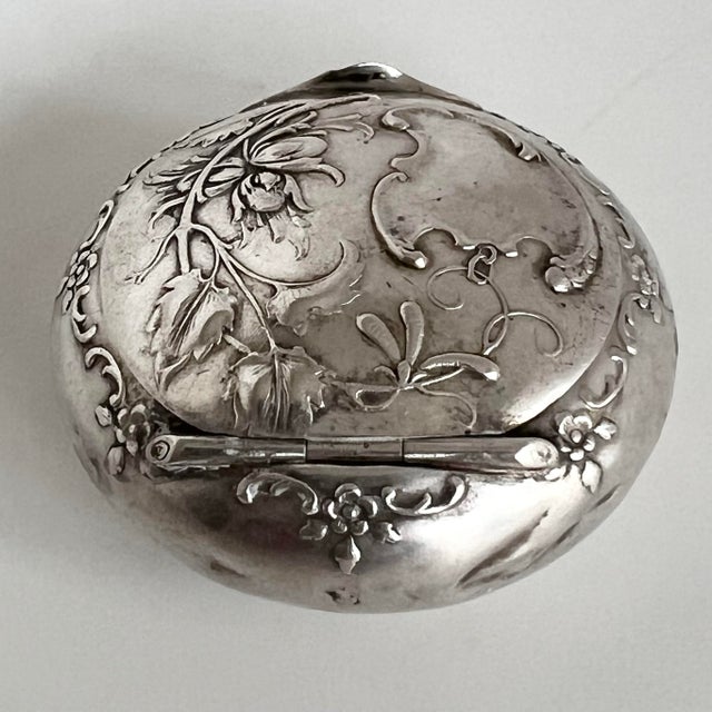 Metal Antique Art Nouveau Repoussé Silver 800 Pill Box With Gilt Interior, Circa 1900 For Sale - Image 7 of 12