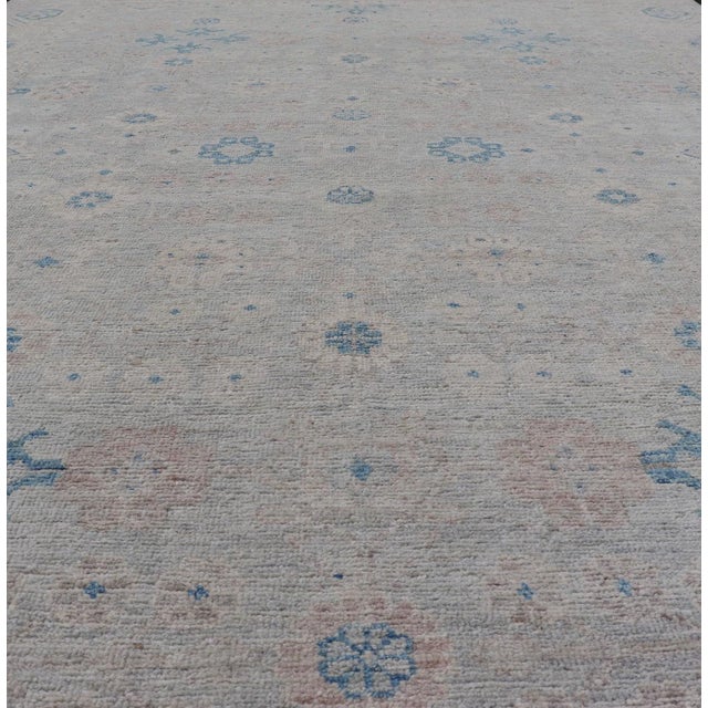 Modern All-Over Floral Oushak With Muted Background and Accent Colors 4'2" X 6'2" For Sale - Image 4 of 12