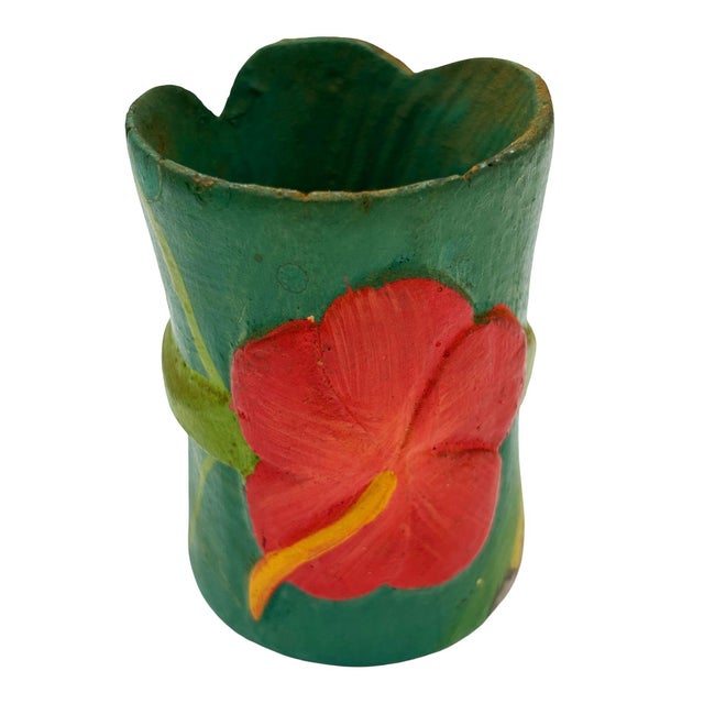 Mid 20th Century Hawaiian Hand Carved Napkins Rings W/ Hand Painted Floral, Set of 6 For Sale - Image 9 of 12