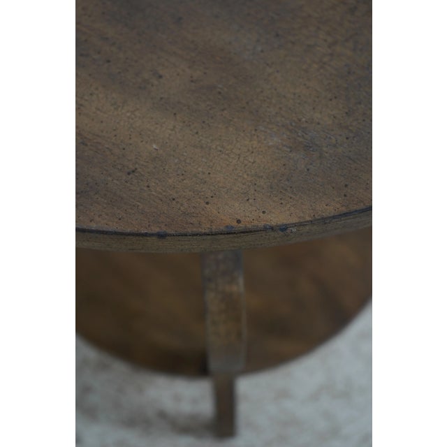 Wood Round Aged Distressed Finish Occasional Table For Sale - Image 7 of 12