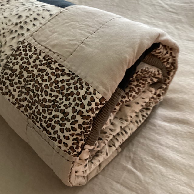 Vintage Handmade Patchwork Quilt Blanket Black Tan With Leopard Animal Print Squares King For Sale - Image 9 of 12