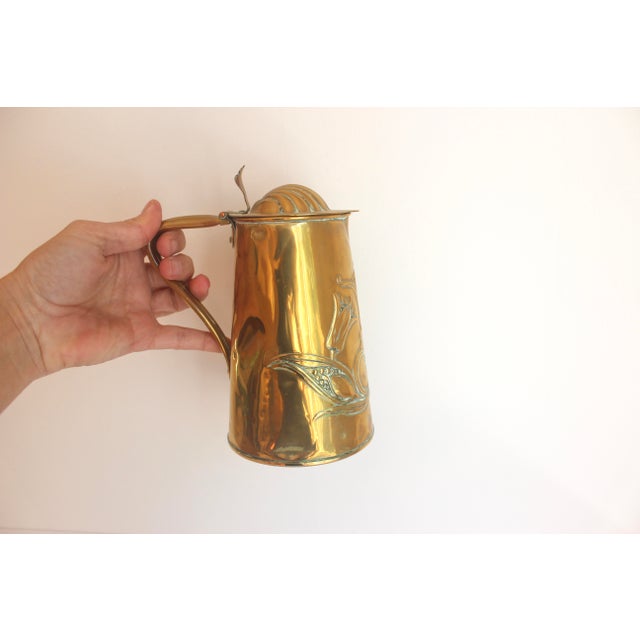 Js&s Joseph Sankey and Sons Honeysuckle Design Brass Tankard Art Nouveau Antique 1904 Jug With Lid For Sale - Image 9 of 11