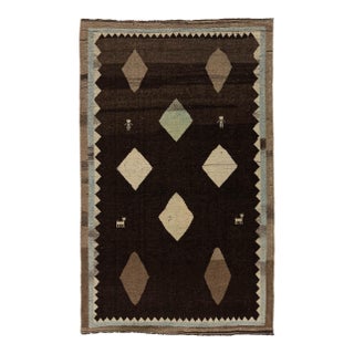 4x7 Hand-Knotted Brown Modern Gabbeh Wool Rug - Folk Art & Figure Design For Sale