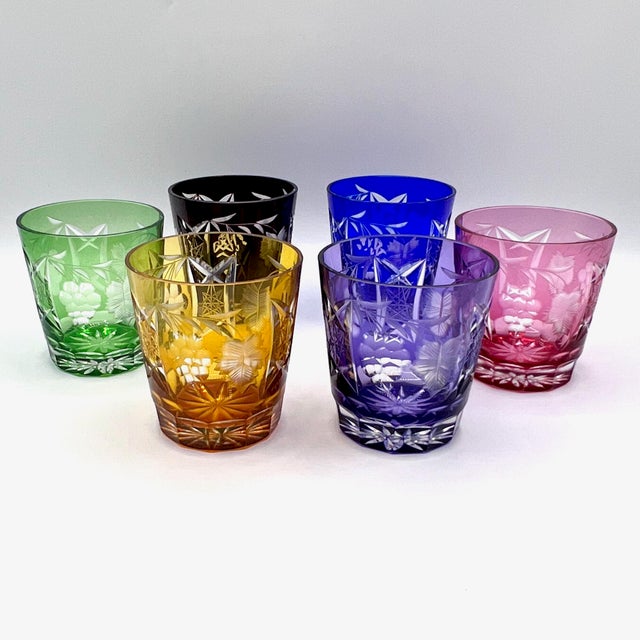 Blue Antique Bohemian Grape-Cut Harlequin Crystal Tumblers from Befos, 1850, Set of 6 For Sale - Image 8 of 8