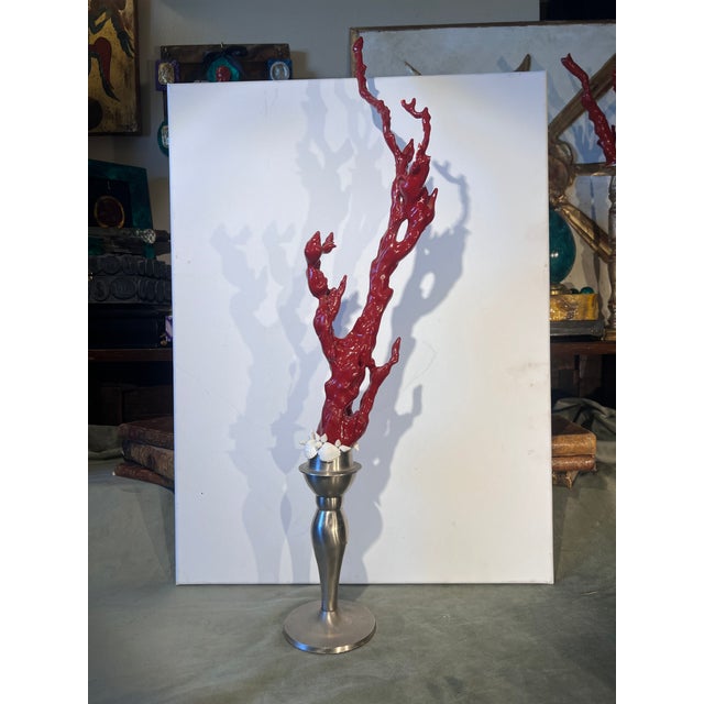 Vintage Baroque Style Curiosity Cabinet Custom Faux Red Coral Specimen on the Metal Base For Sale In Palm Springs - Image 6 of 10