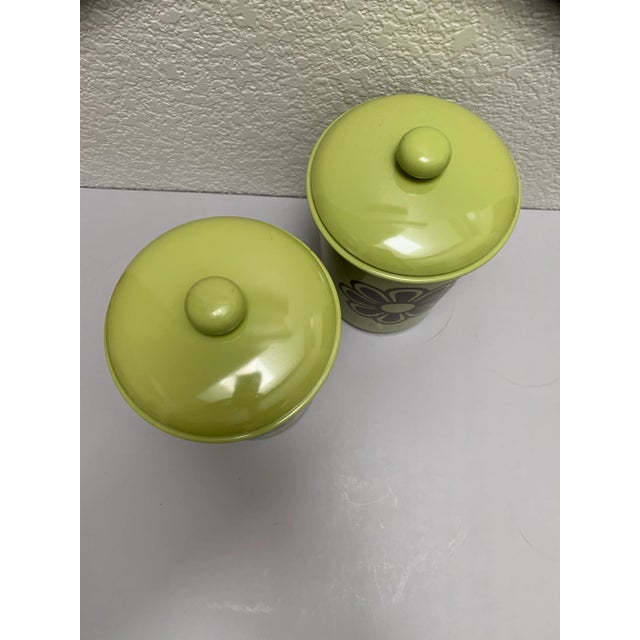 Contemporary Vintage Green Flower Mod Set of Two Canisters For Sale - Image 3 of 8