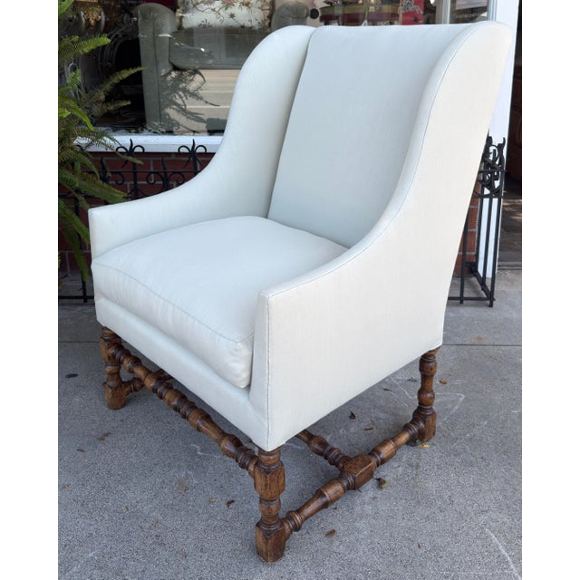 Dennis and Leen 18th C Style Dennis & Leen Wingback Arm Chair W Nancy Corzine Upholstery - 1 of 2 For Sale - Image 4 of 6