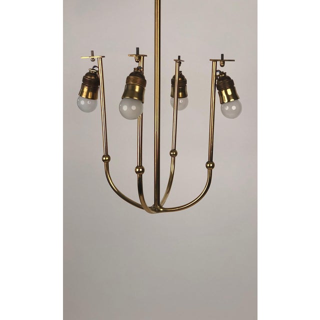 4-Arm Chandelier in Brass with Silk Shades, Austria, 1930s For Sale - Image 14 of 17