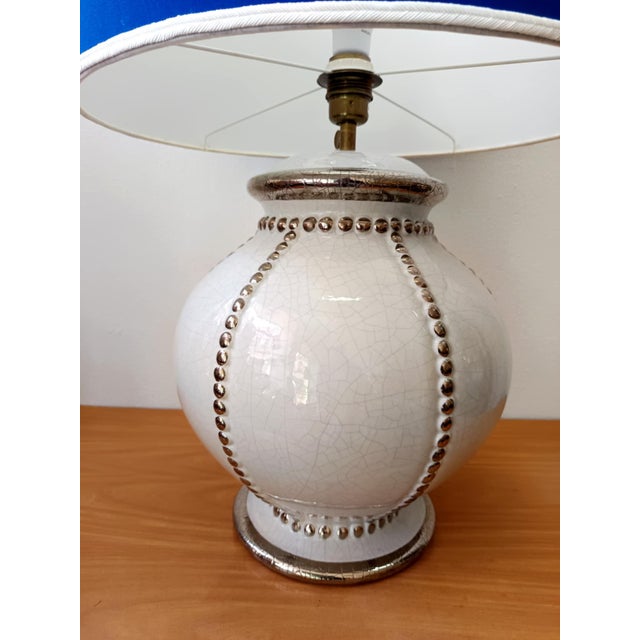 1970s Earthenware Lamp with Blue Lampshade from Longwy, 1970s For Sale - Image 5 of 12