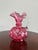 1910s Antique Bohemian Cranberry Glass Pitcher Ruffled Rim Clear Handle 5.25” Victorian For Sale - Image 5 of 7