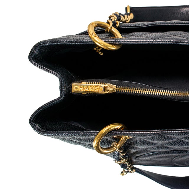 Black Chanel Grand Shopping GST Black Caviar Quilted Pattern Leather Tote Handbag For Sale - Image 8 of 10