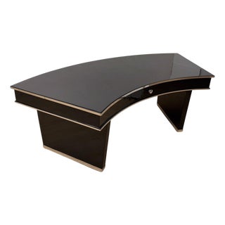 Art Deco Desk in Black Lacquer, Walnut & Metal, France, 1950 For Sale