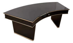 Art Deco Desk in Black Lacquer, Walnut & Metal, France, 1950