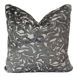 Luxe Velvet Abstract Pillow – Charcoal & Ivory For Sale