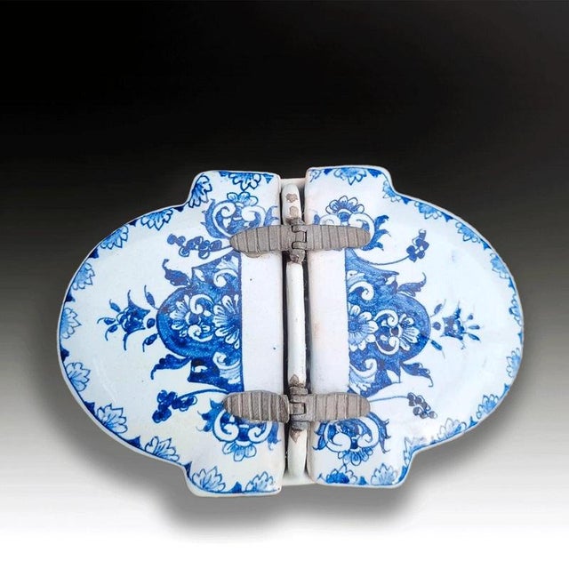 Antique Late 18th Century French Rouen Faience Spice Box with Pewter Mounts For Sale - Image 3 of 8