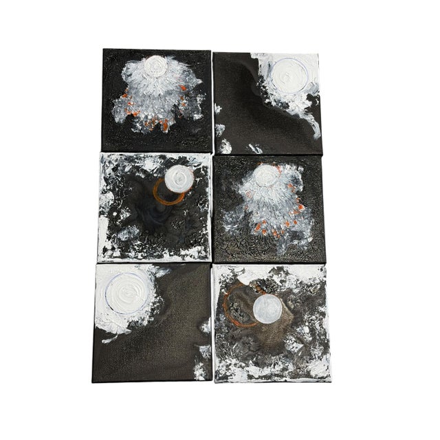 SeT of Four Black & White Acrylic and Ink Paintings on Canvas Titled La Luna For Sale - Image 10 of 10