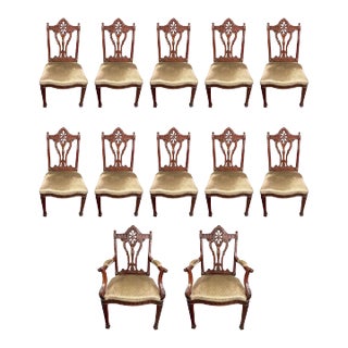 19th Century English Edwardian Mahogany Dining Chairs- Set of 12 For Sale