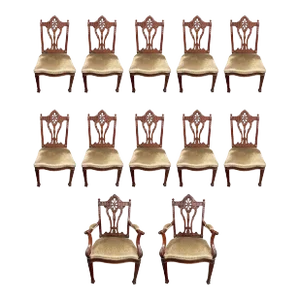19th Century English Edwardian Mahogany Dining Chairs- Set of 12