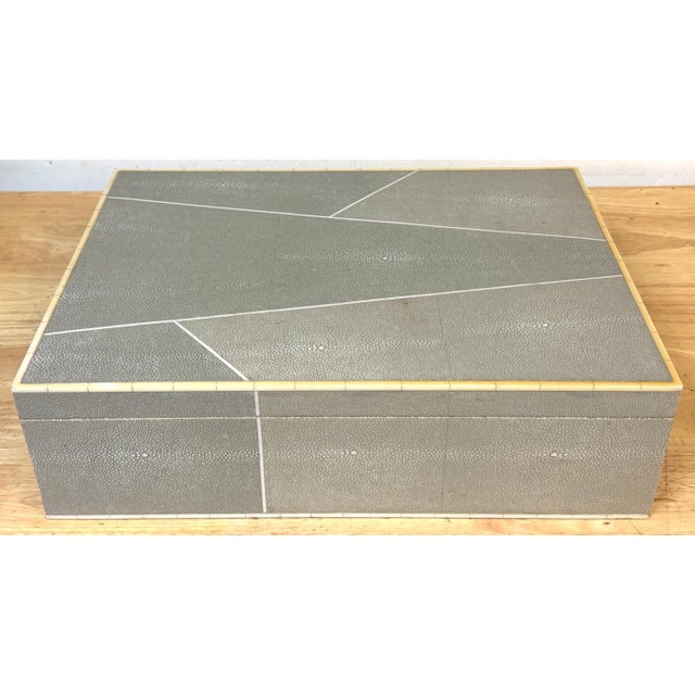 Gray Monumental Geometric Faux Shagreen and Ivory Decorative Box For Sale - Image 8 of 16