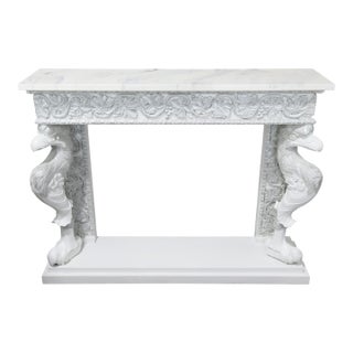 Neoclassical White Console Table With Silver-Gilt Carvings and Mythical Bird Supports For Sale