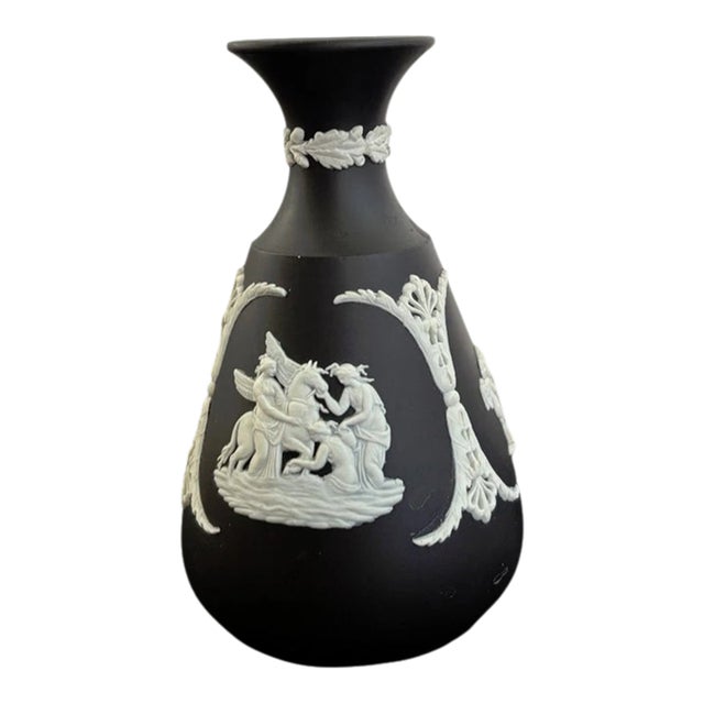 Vintage MCM Wedgwood Jasperware Black/White Bud Vase For Sale