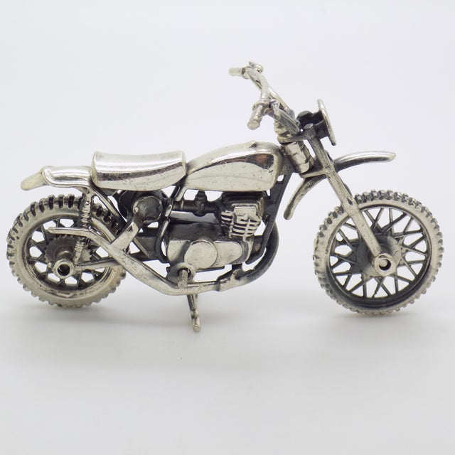 1980s Vintage Italian Handmade Genuine Sterling Silver 925 Large Motorcycle Bike Sculpture Figurine For Sale - Image 5 of 11