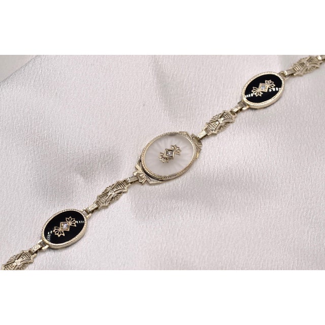 Early 21st Century The 48th Street: Antique Art Deco Camphor Glass Bracelet set with Diamonds and Onyx For Sale - Image 5 of 10