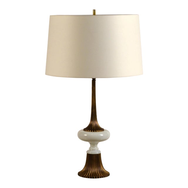 Gilt Bronze and Opaline Tassel Lamp in the Style of Tony Duquette For Sale