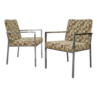 Mid-Century Modern Chrome Arm Chairs Att. To Milo Baughman for Directional - Pair For Sale