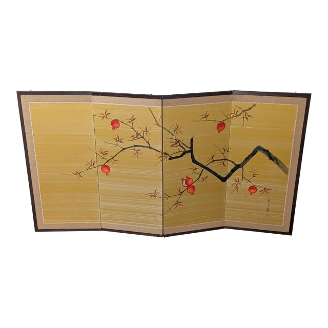 1960s Show Era Japanese Byobu Screen 4 Panel "Pomegranate Fall" For Sale