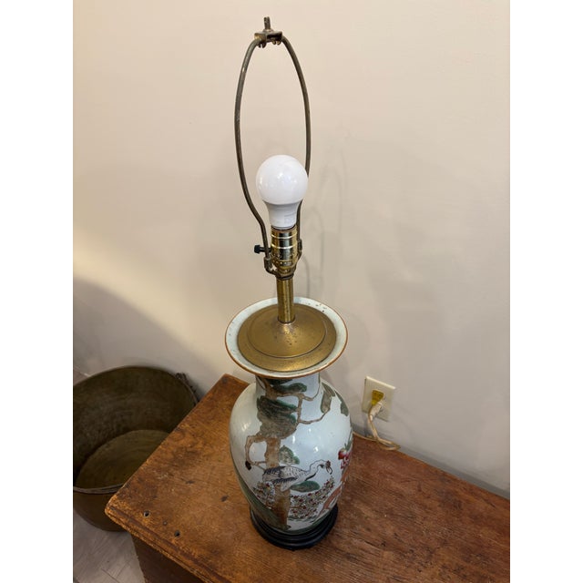 Ceramic Vintage Large Chinese Porcelain Table Lamp With Shade For Sale - Image 7 of 8